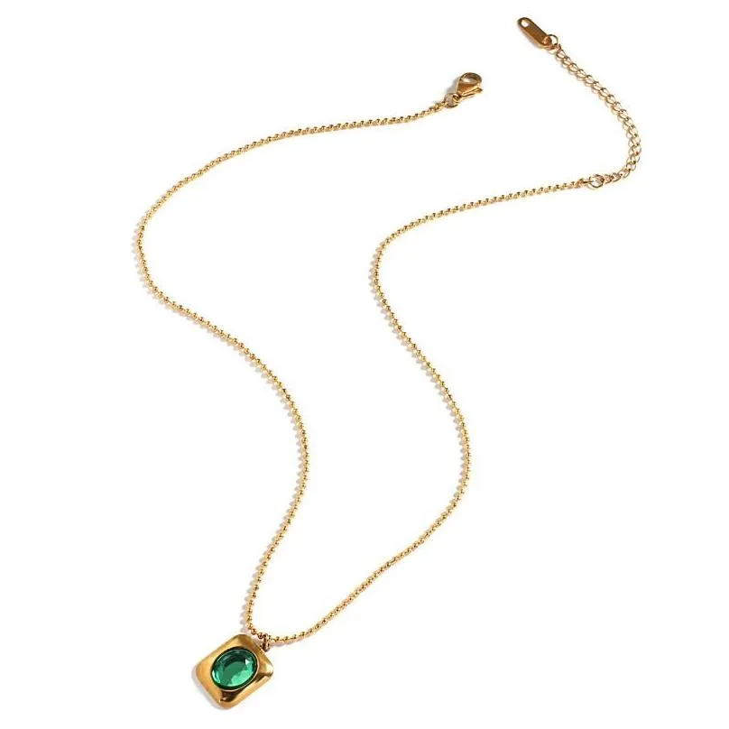 pendant necklaces greatera trendy square green stone for women golden stainless steel beads chain choker necklace jewelry giftpendant