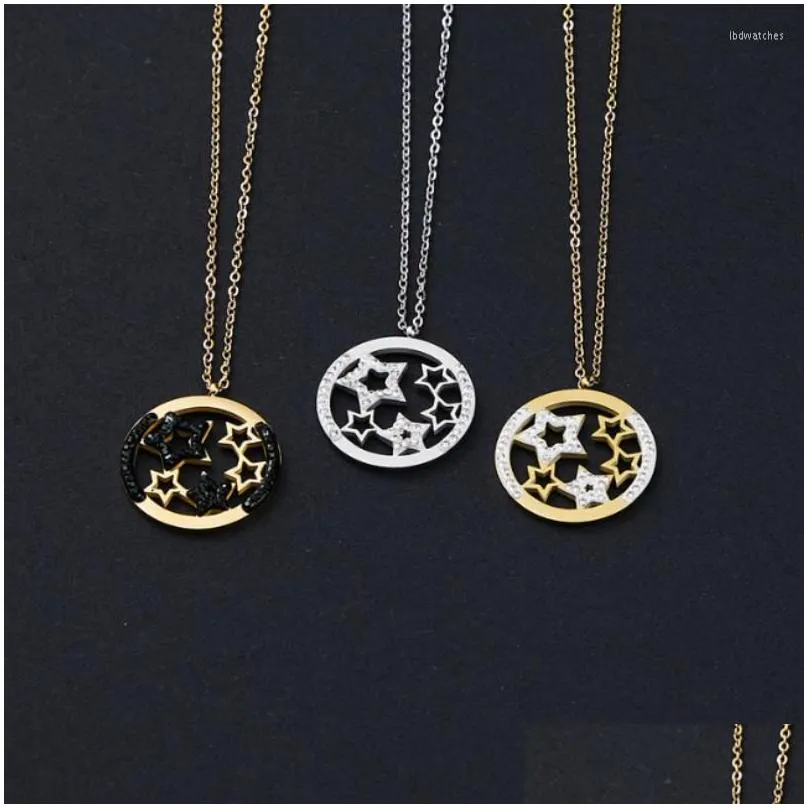 pendant necklaces 1pcs stainless steel necklace hollowed out disk non fading for woman star shaped pendants collarbone chain 2023