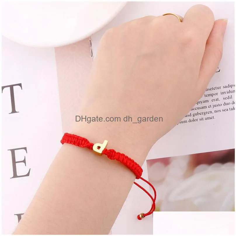 handmade stainless steel 26 letter charm bracelet adjustable black red thread string rope personality initial bracelets couple jewelry