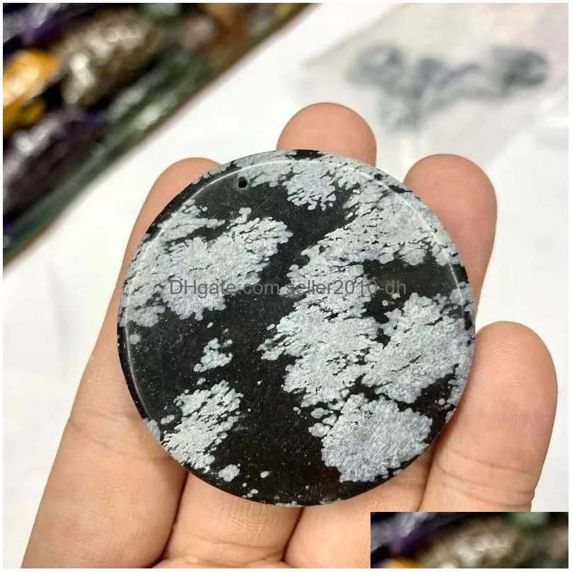 pendant necklaces snowflake obsidian stone natural gemstone jewelry necklace for women men gift wholesale 