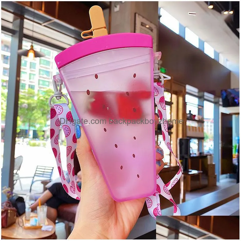 plastic water bottle watermelon orange ice cream water bottles with straw portable popsicle cup for kids girls