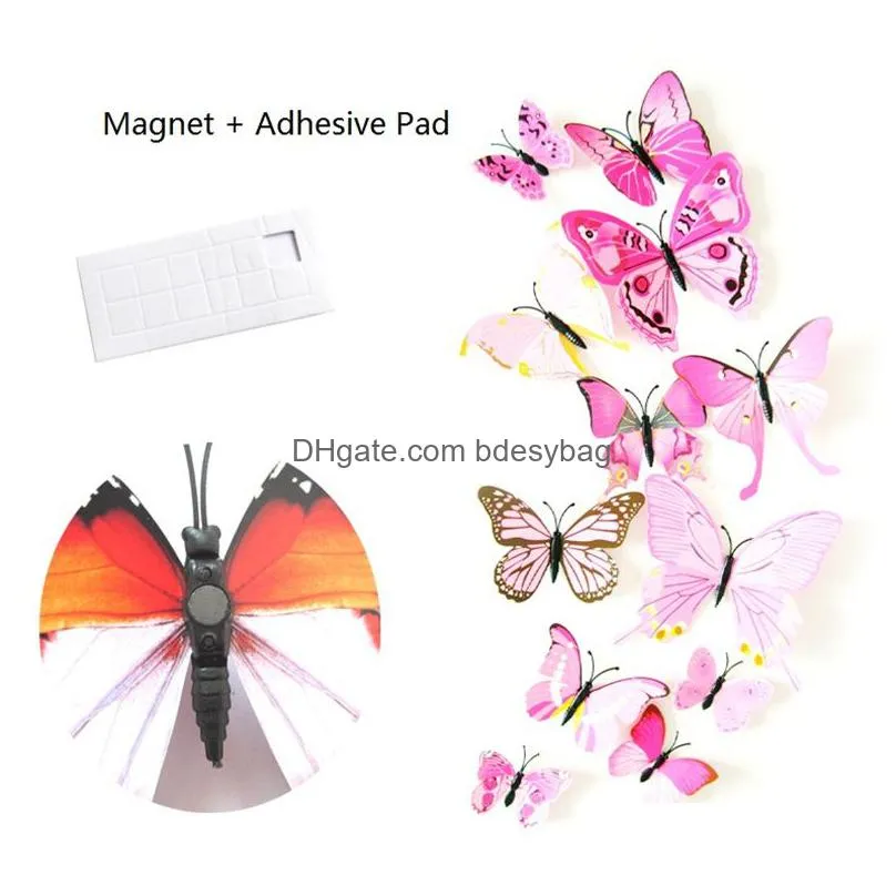 12pcs/set 3d butterfly wall sticker pvc self adhesive fridge magnet art decal kid room home decor