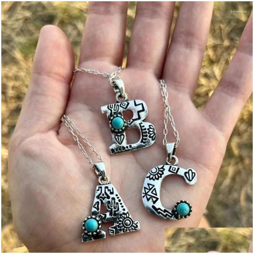 pendant necklaces western initial charm necklace aztec print tiny turquoise rodeo letter cowgirl accessories birthday g