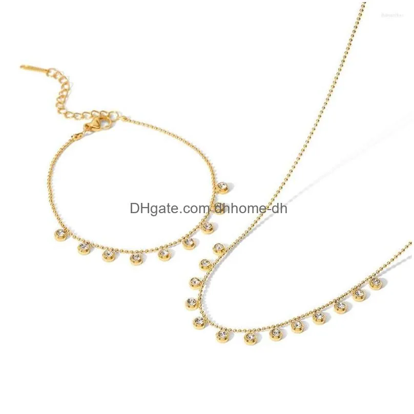 pendant necklaces uworld 18k gold plated clear zircon charms choker stainless steel bead chain round zircons necklace bracelet bijoux