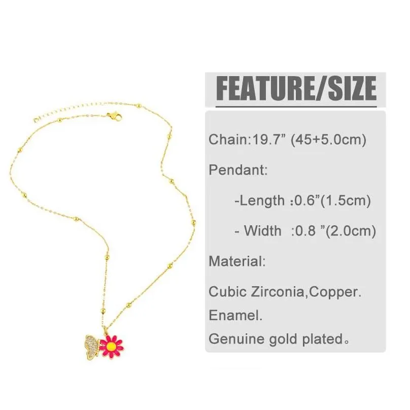 pendant necklaces gold chain butterfly flower necklace beads white stone copper cz colorful enamel girls jewelry nkey09pendant morr22