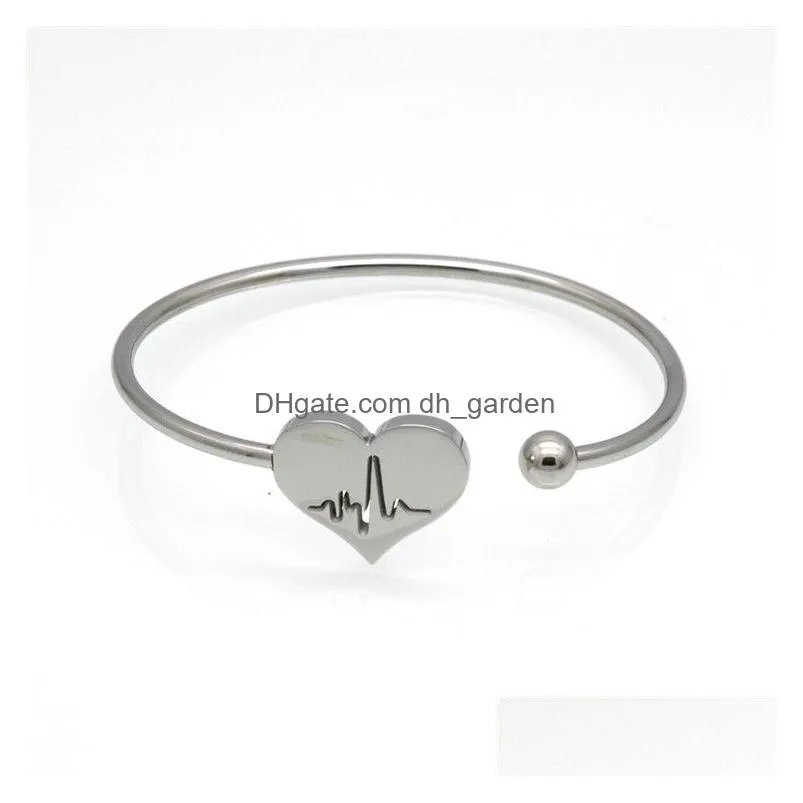 ecg stainless steel bracelet bangles gold plated open cuff heart bracelets nurse doctor jewelry gift