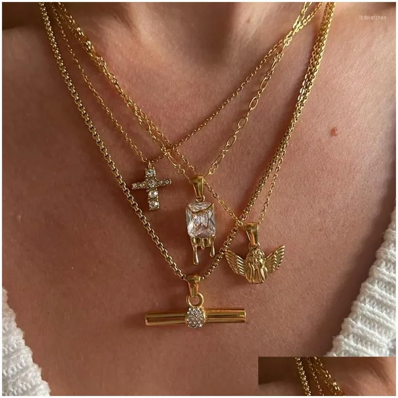 pendant necklaces fashion boho gold color cross crystal zircon necklace simple temperament for women girls jewelry gift wholesale