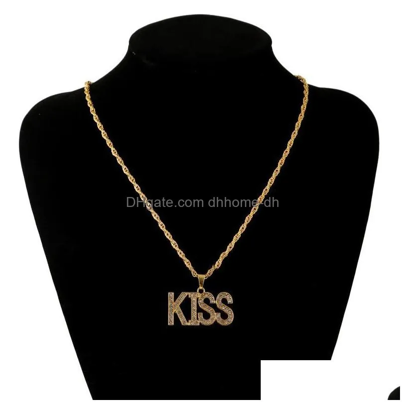 pendant necklaces exquisite shiny letters k i s inlaid crystal zircon personality men and women rapper hiphop necklace jewelrypendant