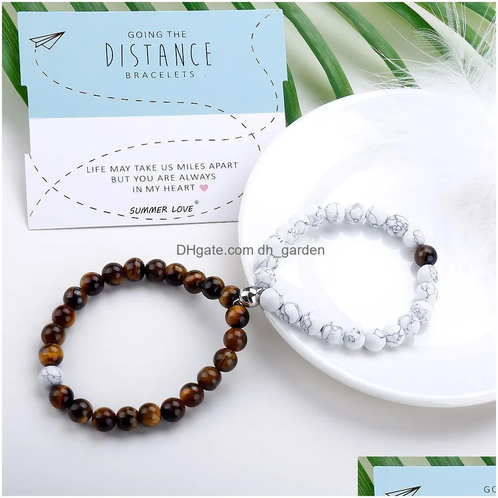 2pc/set new fashion natural stone beaded yoga bracelet strands couple magnet friendship bracelets distance lovers jewelry gift