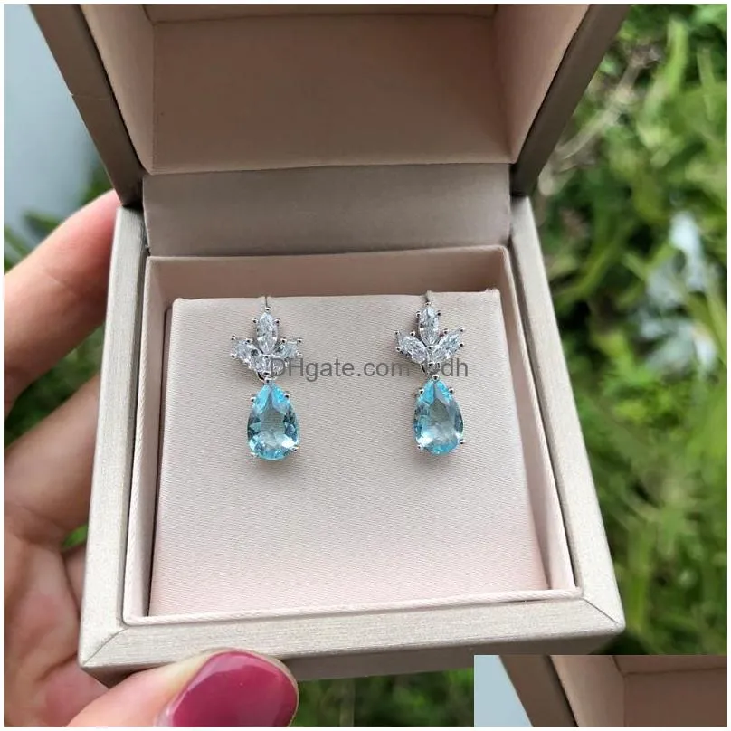 highquality selling retro s925 silver earrings blue pendant zircon accessories suitable for workplace and stud