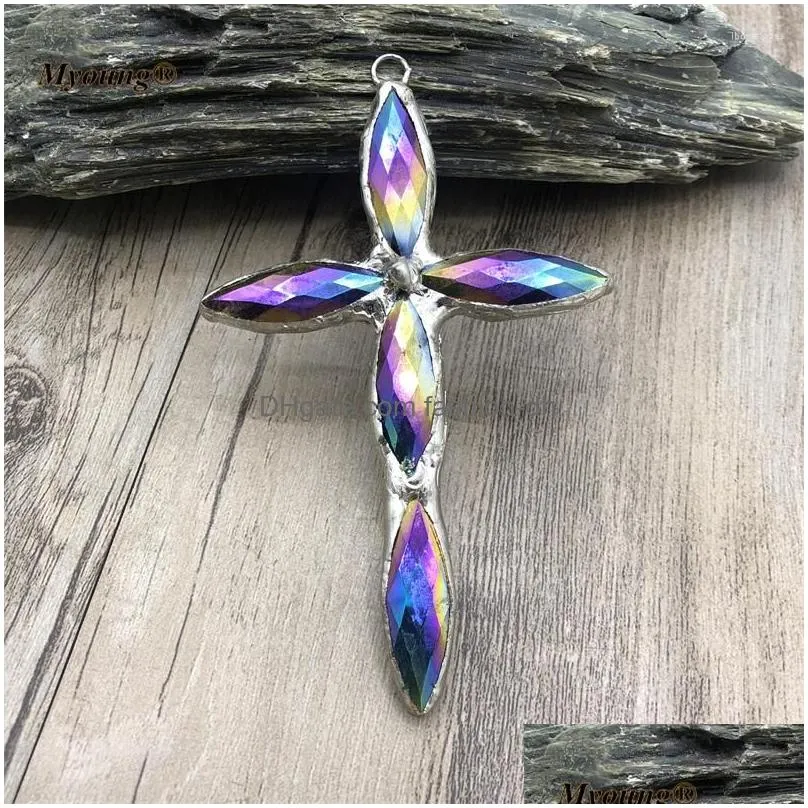 pendant necklaces handmade soldered large glass crystal cross necklace for bohemian spiritual talisman jewelry making mp210507