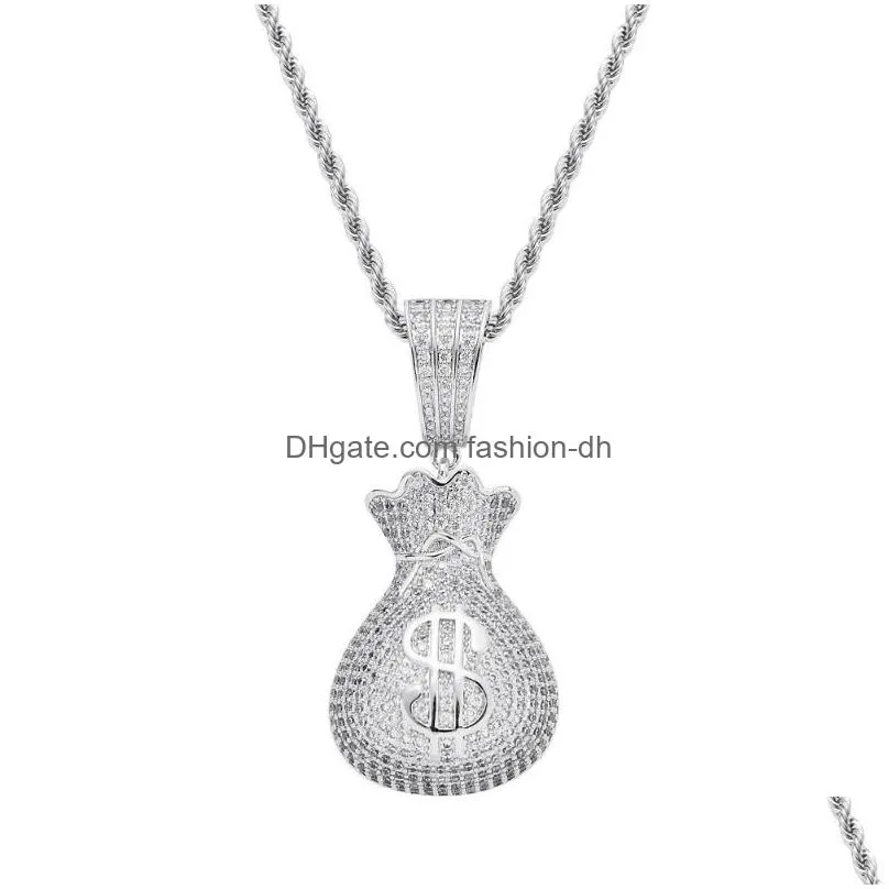 pendant necklaces iced out chain money bag mens gold silver color necklace bling zirconia simulated diamond hip hop jewelrypendant