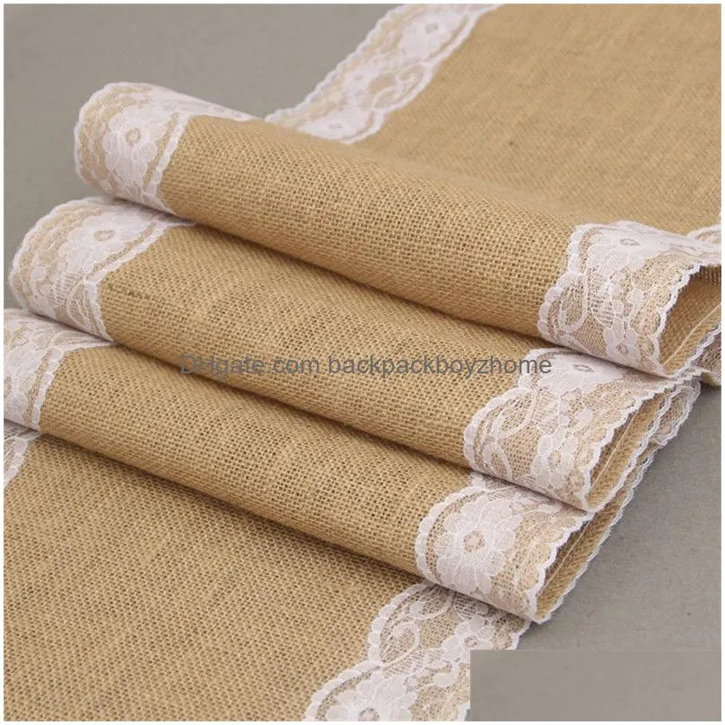 linen lace table flag banner vintage natural jute wedding party decoration tablecloths wedding chair cover christmas home decoration