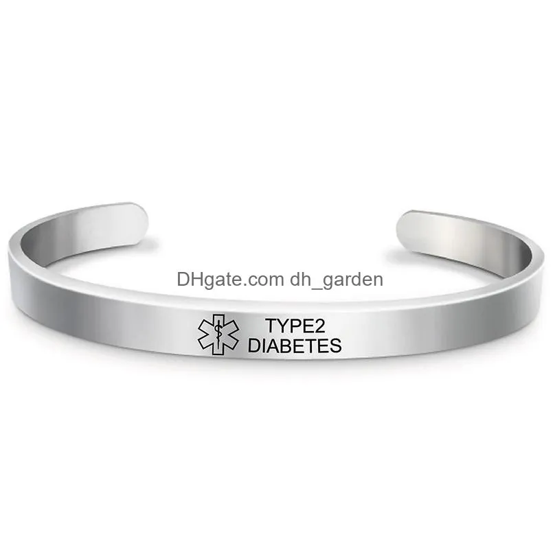 medical alert id bracelets bangles engravable diabetes stainless steel open cuff bracelet friendship jewelry