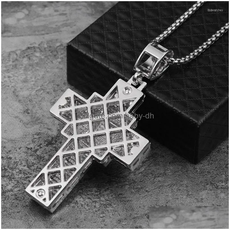 pendant necklaces retro ins american hiphop full diamond checkered overlap cross necklace choker chain for women men tennis drop