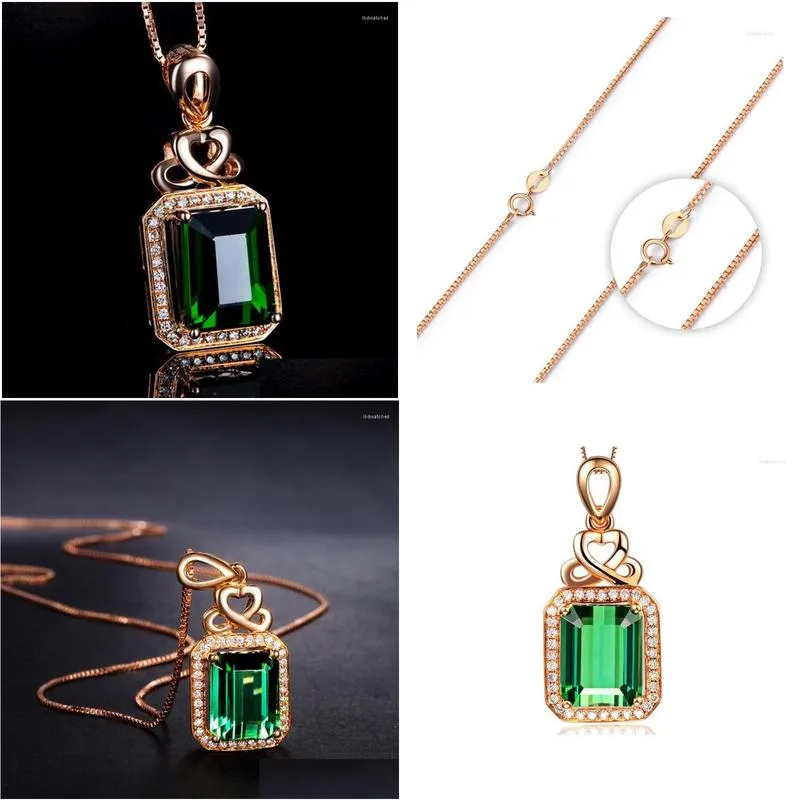 pendant necklaces 2 s green semiprecious necklace square rose gold color fine jewelry for women