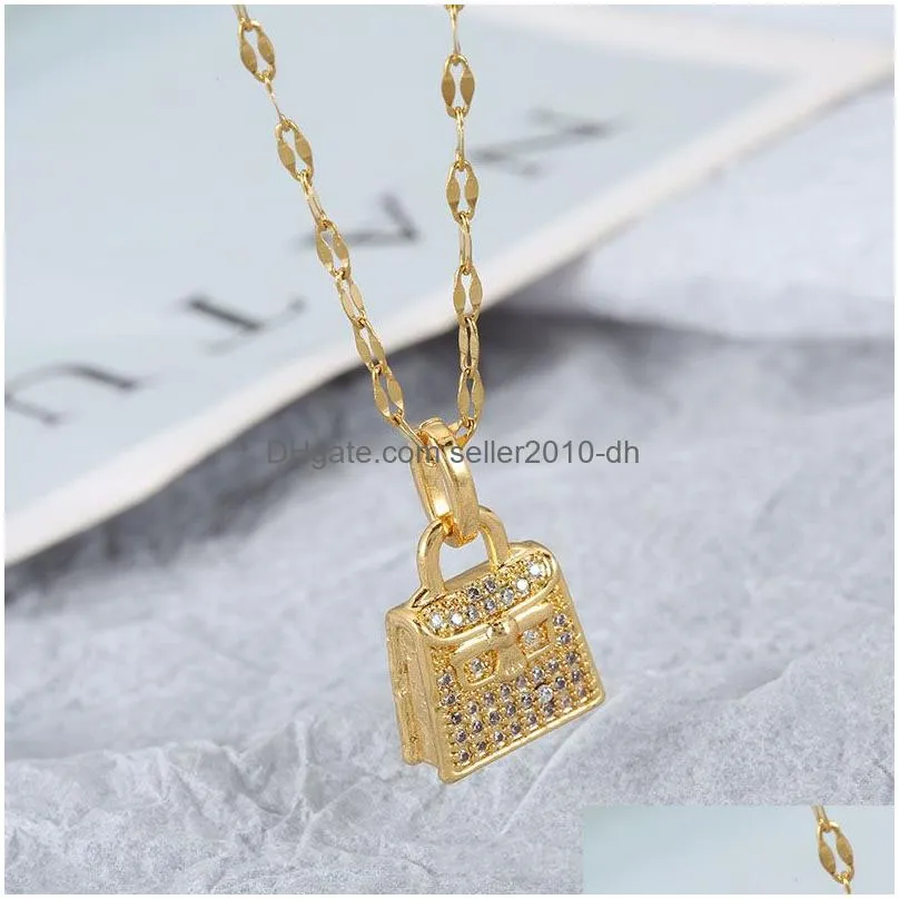 pendant necklaces korean fashion luxurious necklace for women copper micro inlay masonry full drill wallet knapsack titanium steel