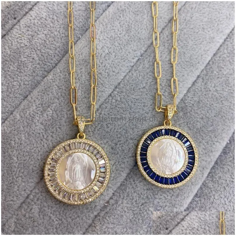 pendant necklaces blessing round virgin guadalupe necklace colored zircon natural shell jewelry for womenpendant