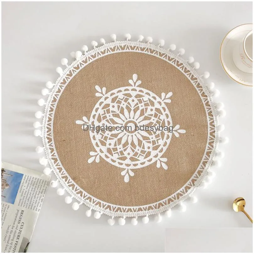 cotton and linen round place mats boho cotton woven macrame tassels table pads for dining room kitchen decor