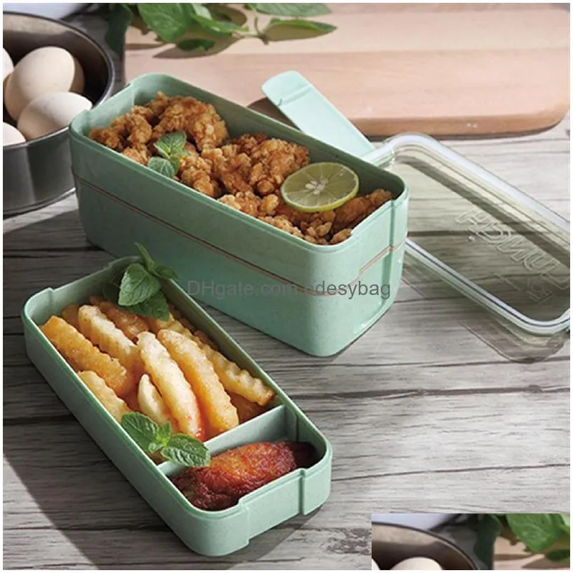 kitchen 900ml microwave lunch box wheat straw dinnerware food storage container children kids school office portable bento box