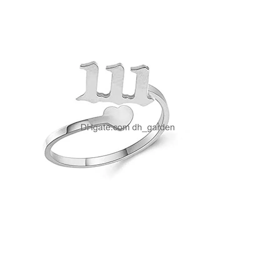 adjustable minimalist finger ring jewelry 111 777 888 999 666 stainless steel gold plating lucky angel number rings