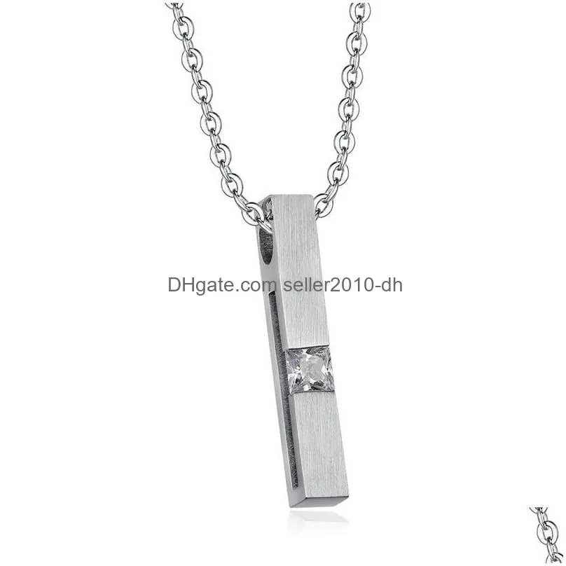 pendant necklaces zircon square stainless steel woman pendants chain couples for girlfriend jewelry creativity gift wholesale