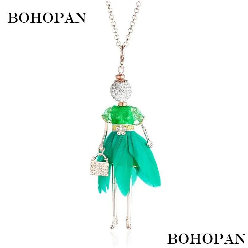 pendant necklaces crystal doll necklace for women 8 color irregular feather dress gold chain rhinestone jewelry girl gift