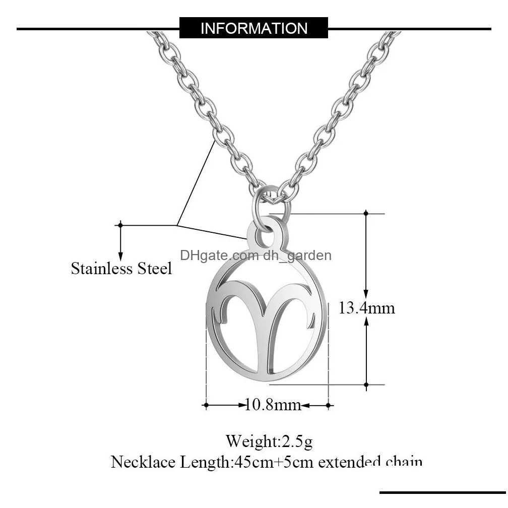 12 zodiac sign necklaces silver horoscope constellations stainless steel pendant necklace men women jewelry gift