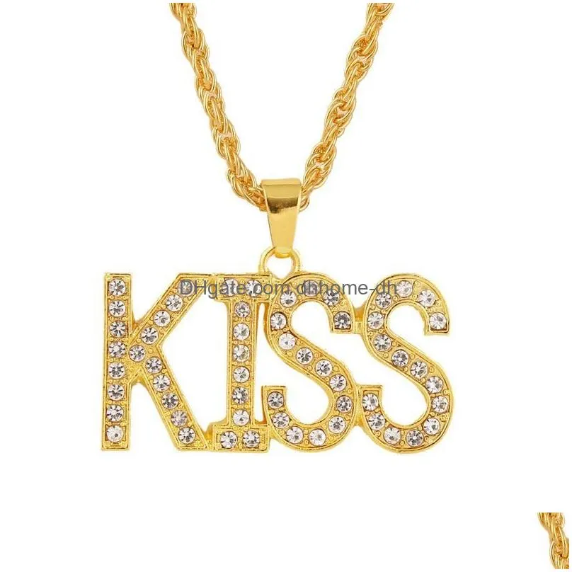 pendant necklaces exquisite shiny letters k i s inlaid crystal zircon personality men and women rapper hiphop necklace jewelrypendant