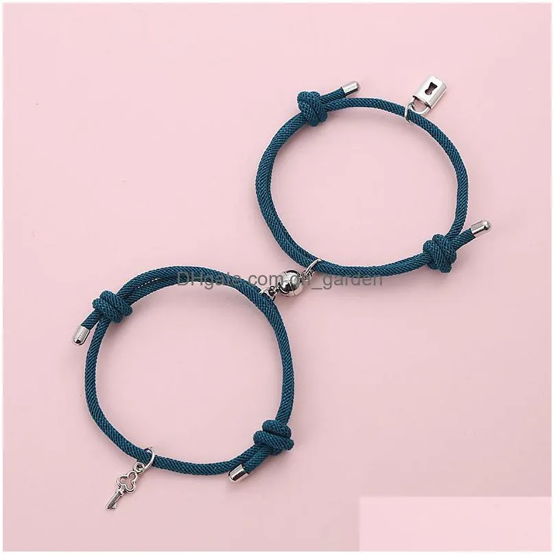 magnetic couples bracelets love lock key charm mutual attraction relationship matching friendship rope bracelet jewelry