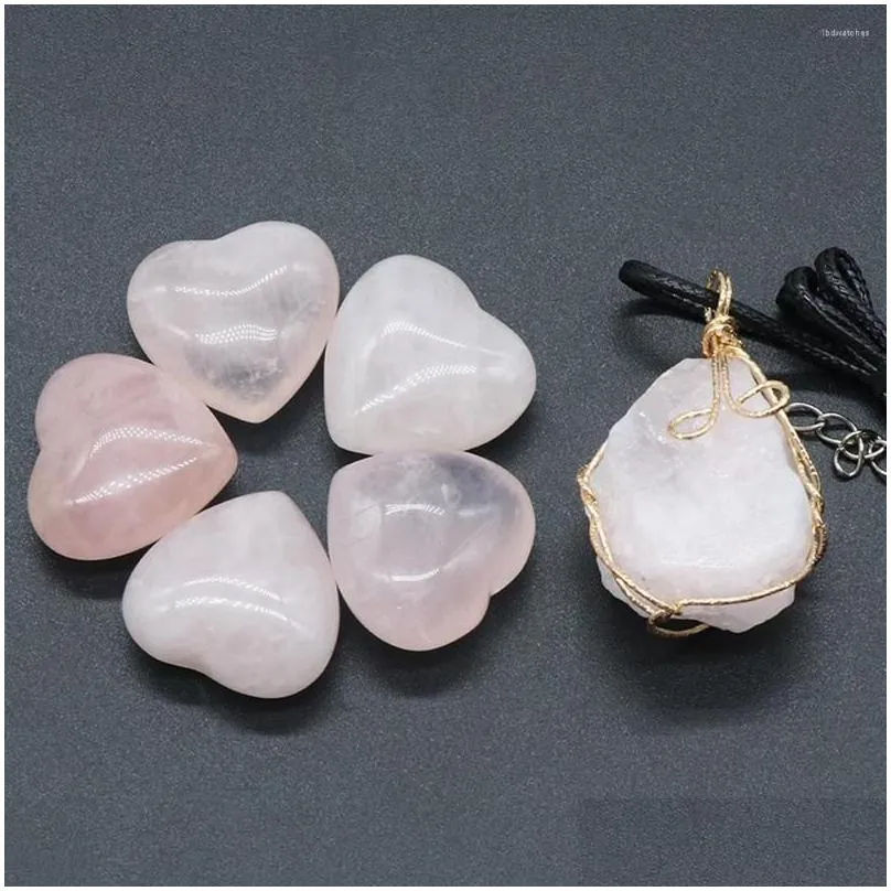 pendant necklaces 45cm natural heart shape rose quartzs stone ornaments healing stones energy ore mineral crafts home decoration gift