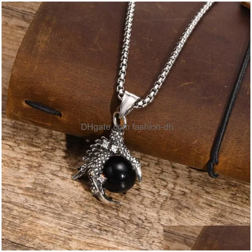 pendant necklaces mens rock punk dragon claw with crystal ball charm waterproof stainless steel amulet collar gifts jewelry