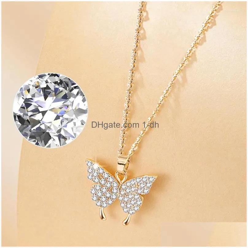 pendant necklaces korean fashion golden butterfly necklace for women neck chain stainless steel jewelry female wholesale drop