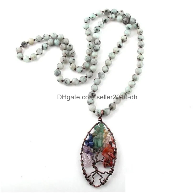 pendant necklaces fashion bohemian tribal jewelry stones long knotted 7 chakra life women ethnic necklacependant