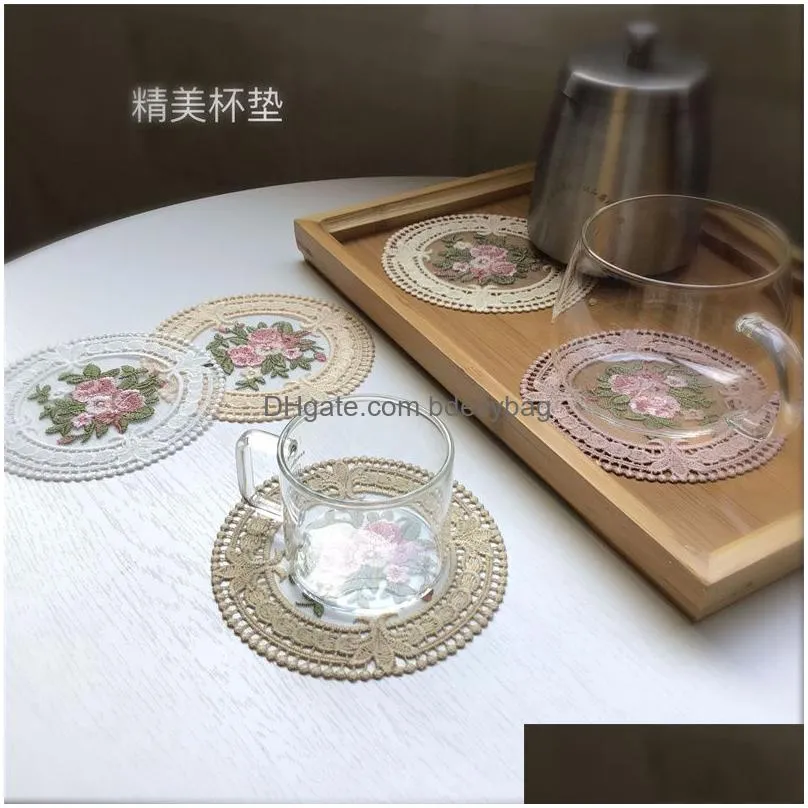 lace doilies crochet coaster mats handmade round drinkware tea mug french styles tea cup placemats