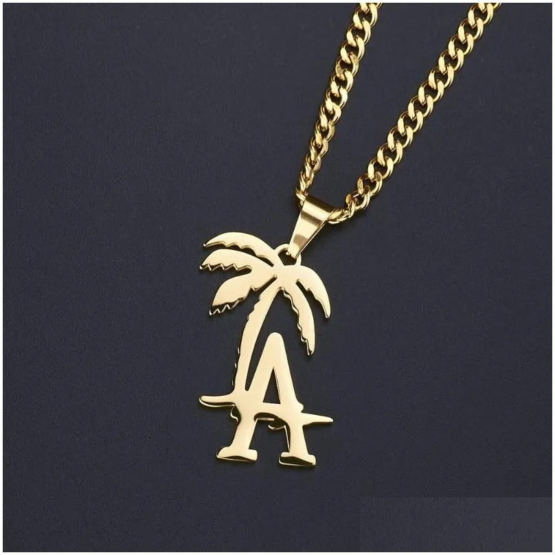 pendant necklaces hip hop west coast rapper la palm tree titanium steel necklace cool beach coconut cuban chain jewelry morr22