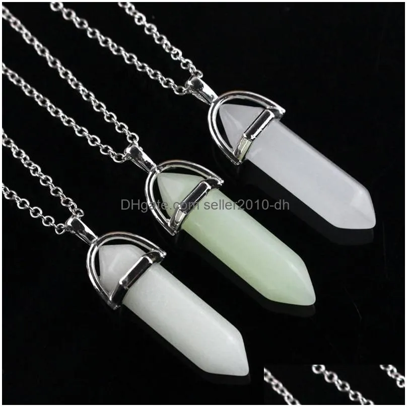 pendant necklaces luminous fluorescent natural gem stone quartz hexagonal pendulum necklace mens womens glow in the dark charmpend