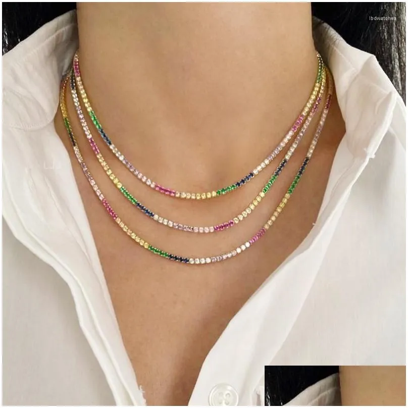 pendant necklaces arrived iced out bling 5a cubic zirconia ranbow cz tennis choker necklace for lovely girl women fashion wedding