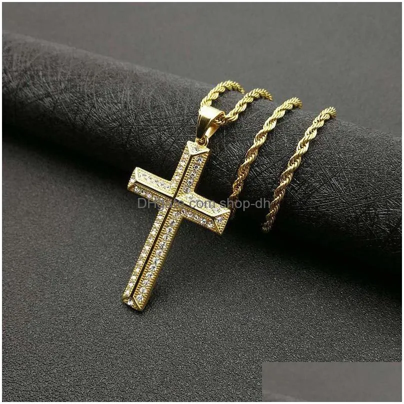 pendant necklaces high quality womens cross necklace 316l stainless steel 60cm chain gold color mens for giftpendant
