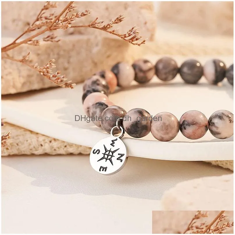 compass charm bracelets strands natural tiger eye beaded bracelet for studenet women handmade elastic jewelry beads pulsera