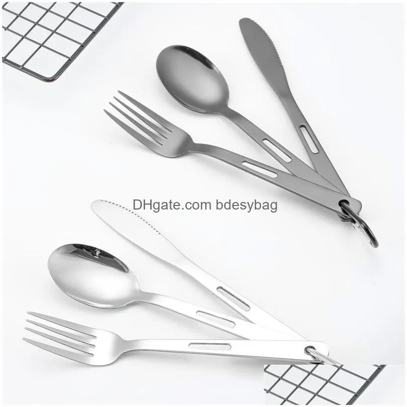 black portable flatware knife fork spoon set 3pcs home use travel camping cutlery set