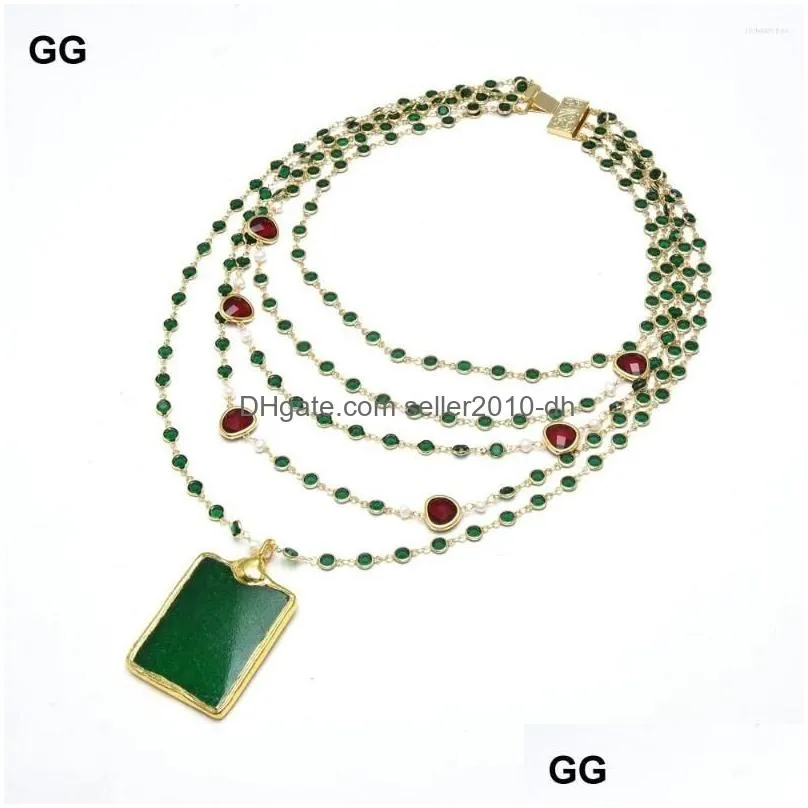 pendant necklaces guaiguai jewelry natural 5 rows white pearl red gold crystal bezel green chain statement necklace jades for women