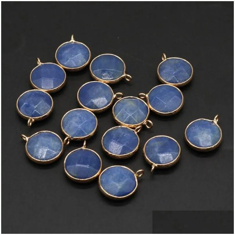 pendant necklaces wholesale 10pcs natural stone blue aventurine round goldplated for jewelry making diy necklace earring accessories