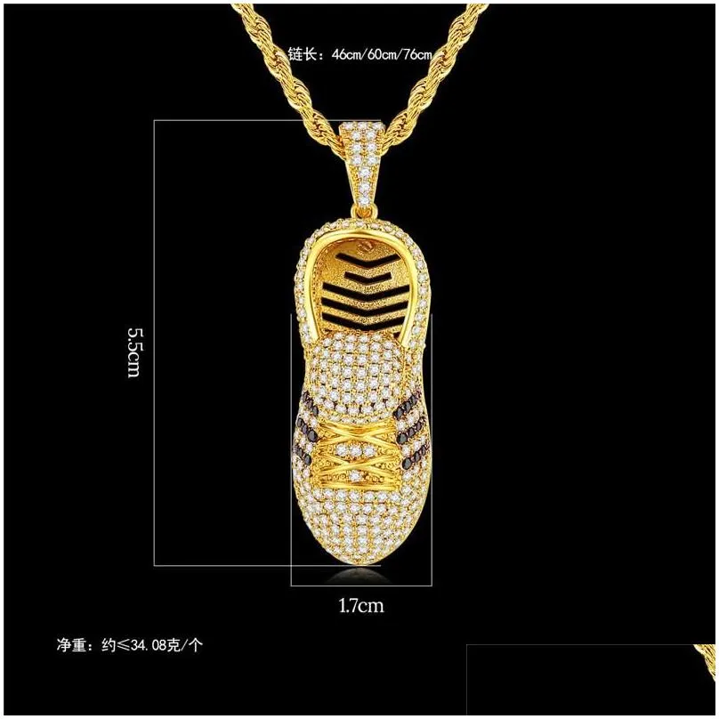 pendant necklaces iced out sneakers necklace choker chain women hiphop jewelry for men cubic zircon sport shoes necklacependant