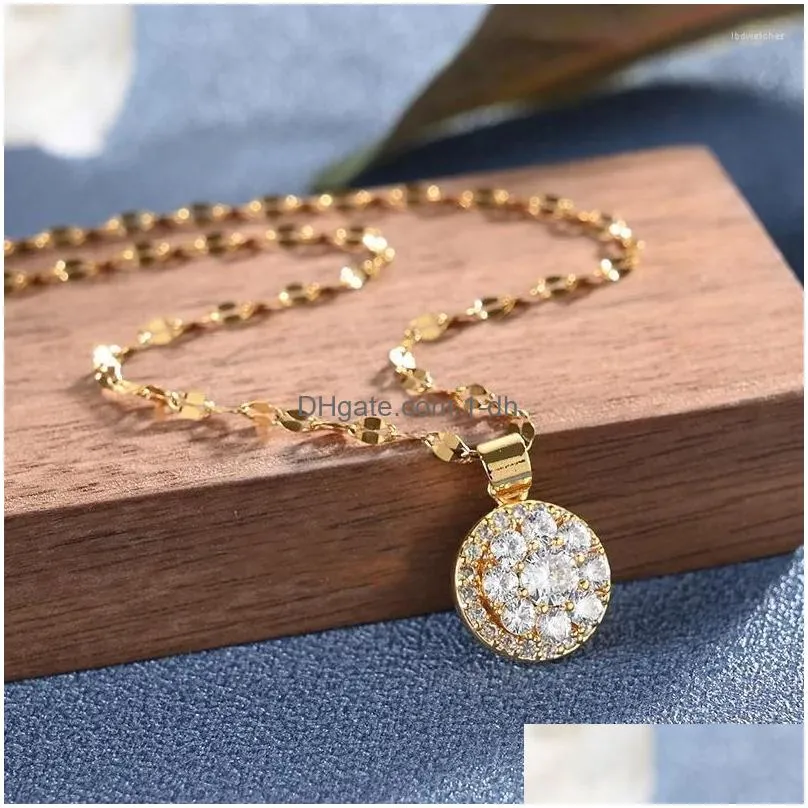 pendant necklaces design sense rotatable lucky crystal stainless steel for women korean fashion sexy female clavicle chain gift