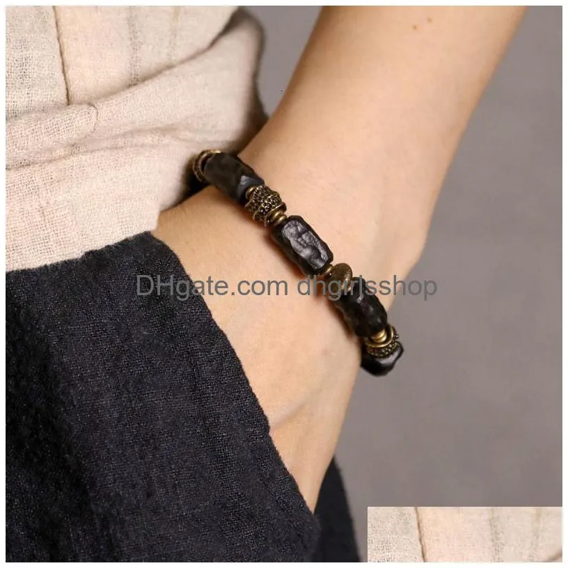 charm bracelets hand processed strip ebony bracelet do old hammered copper concave convex texture black wood jewelry men women individual bangle