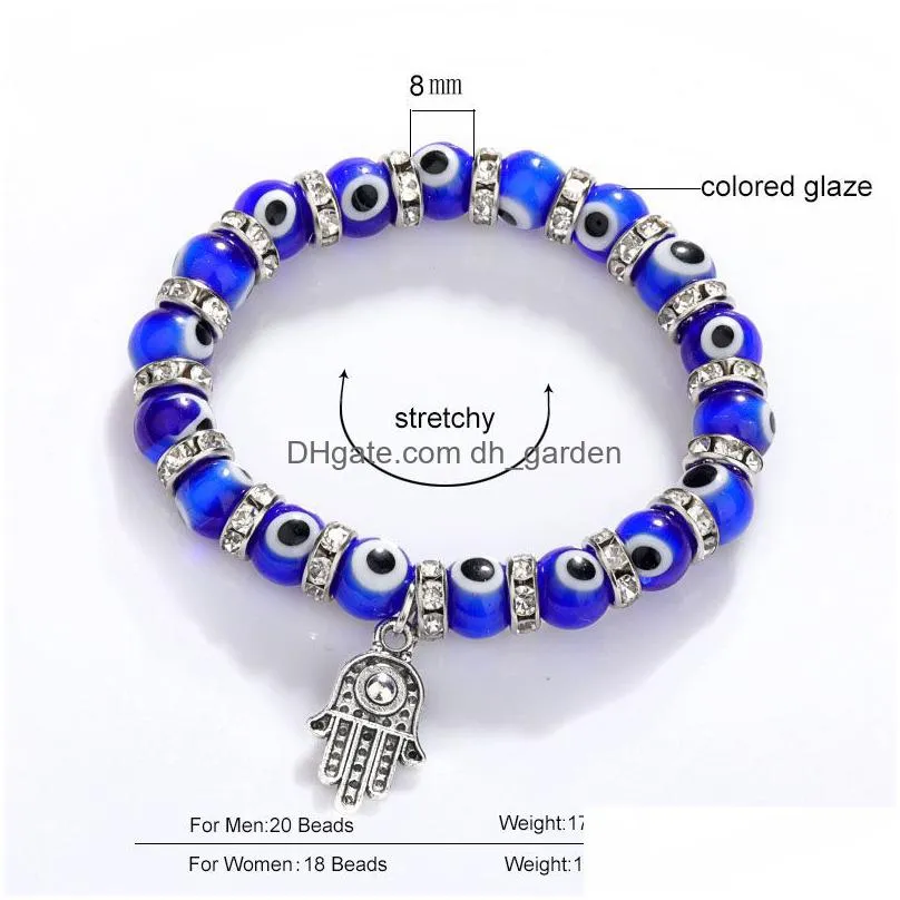 8mm turkey evil blue eyes beads bracelets hamsa hand charm bracelet men women fashion jewelry friendship bracelet