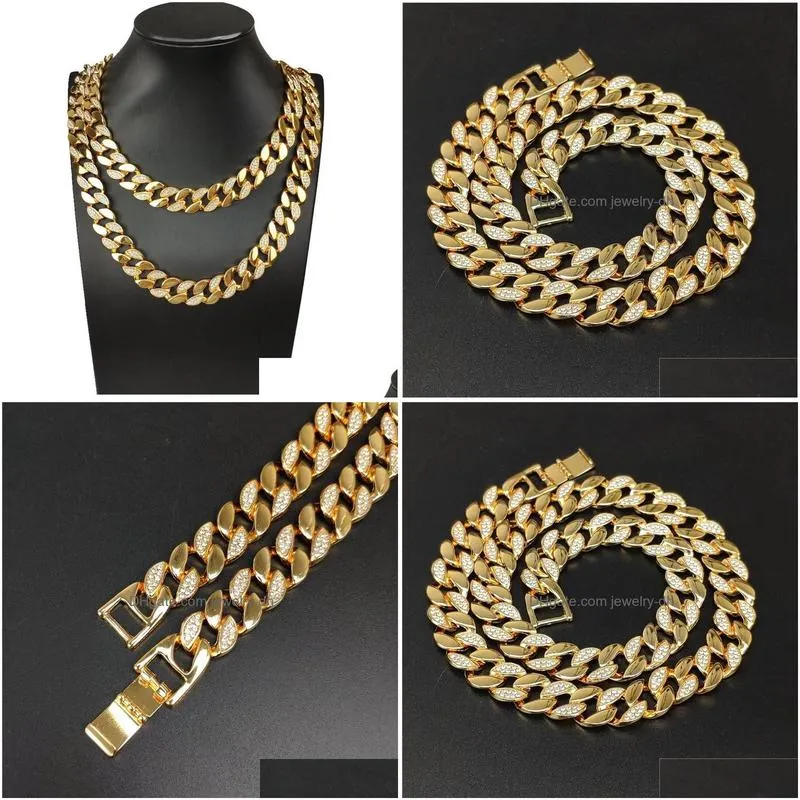 15mm hip hop bling super flash cuban chain domineering necklace mens jewelry chains