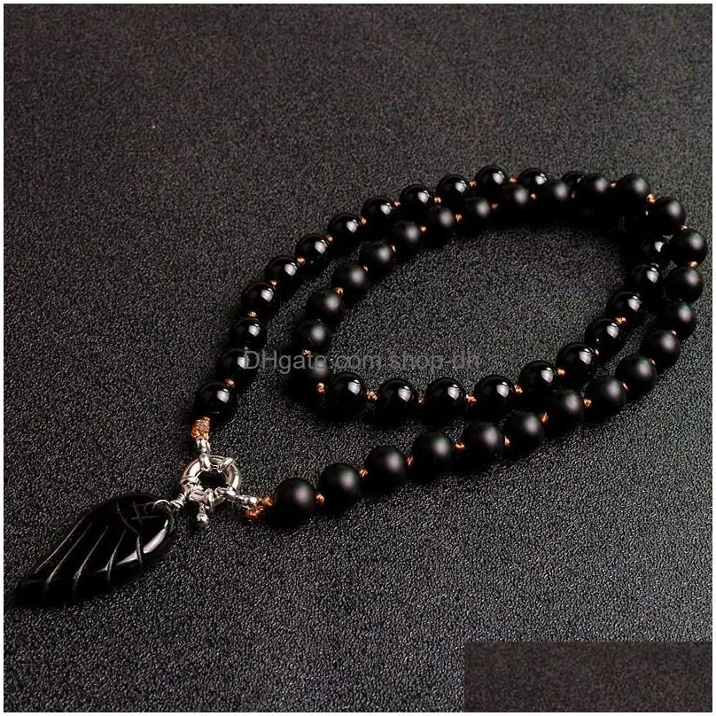 pendant necklaces fashion black 8mm natural stone beads agate wing choker necklacependant