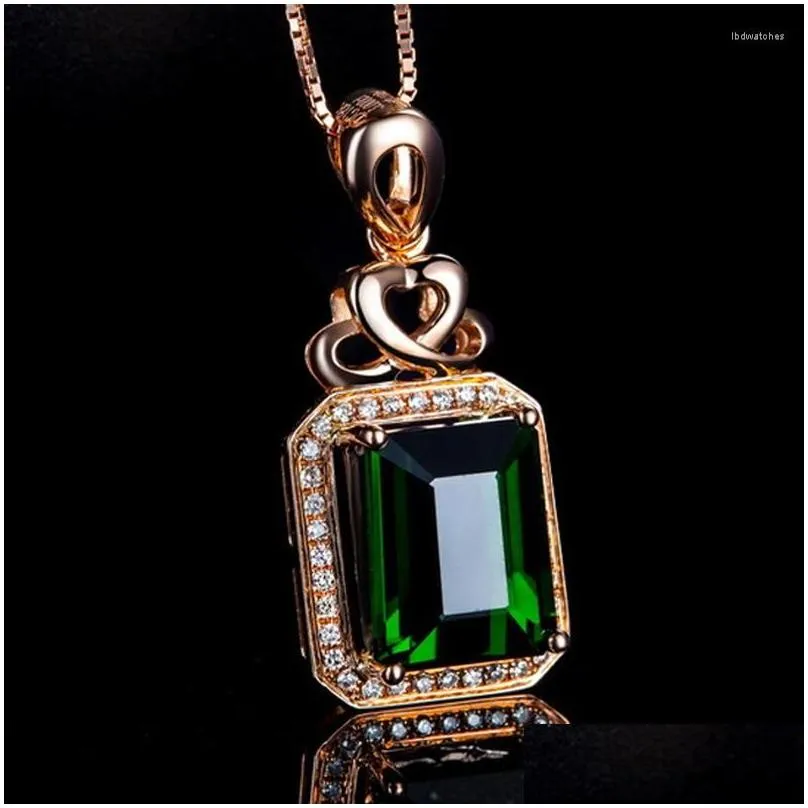 pendant necklaces 2 s green semiprecious necklace square rose gold color fine jewelry for women